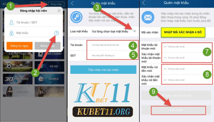Cách lấy lại mật khẩu Kubet11